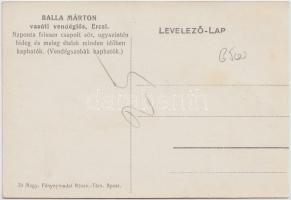 Ercsi, cukorgyár, vasútállomás, hátoldalon Balla Márton vasúti vendéglős reklám