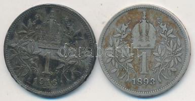 Ausztria 1893-1916. 1K Ag (2x) T:2-,3 Austria 1893-1916. 1 Corona Ag (2x) C:VF,F