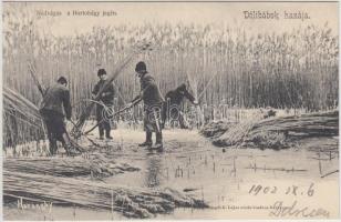 Hortobágy, tél, Nádvágás a jégen, kiadja Telegdy K. Lajos utóda