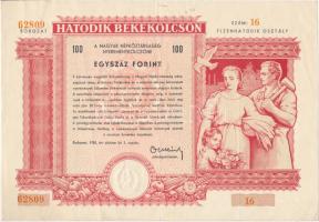 Budapest 1955. "Hatodik Békekölcsön" nyereménykölcsöne 100Ft-ról T:III- lyukak