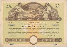 1954. "Ötödik Békekölcsön Harmadik Osztály" a Magyar Népköztársaság Nyereménykölcsöne 25Ft-ról T:III-