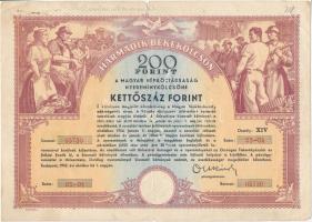 1952. "Harmadik Békekölcsön" a Magyar Népköztársaság Nyereménykölcsöne 200Ft-ról T:III-