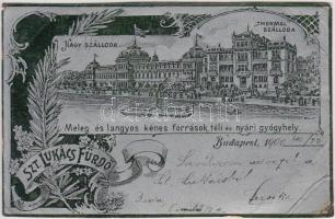 Budapest II. Lukács fürdő, Nagyszálloda és Thermal szálloda, ezüst díszítés, Art Nouveau s: Schwarz (EB)