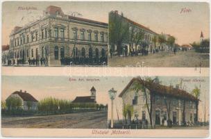 Módos, Községháza, Főtér, Római katolikus templom, vasútállomás, Hoffmann Béla kiadása / town hall, Roman catholic church, railway station (EK)
