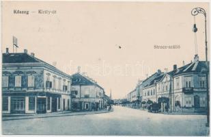 Kőszeg, Király út, Strucz szálló, Kopfstein Mór és Bernát üzlete, Takarékpénztár, Róth Jenő kiadása