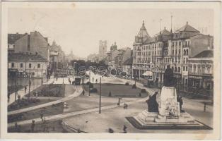 Debrecen, Ferenc József utca, Frank Rezső és Schon Sándor üzlete, villamos (fl)