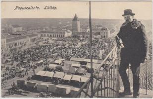 Nagyszalonta, piac, zsinagóga, erkély trombitással, kiadja Hoffmann Lajosné / market place, synagogue, balcony with trumpeter (EK)