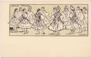 'Lányok tánca' Kner Izidor kiadása / Hungarian folklore art postcard s: Garay