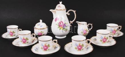 Hollóházi virág mintás mokkás készlet, matricás, jelzett, hibátlan