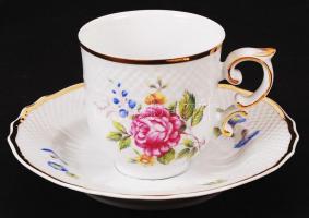 Hollóházi virág mintás mokkás készlet, matricás, jelzett, hibátlan