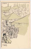 'Vásár' Kner Izidor kiadása / Hungarian folklore art postcard s: Garay