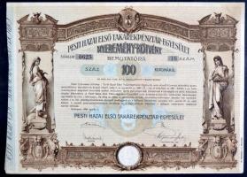 Budapest 1906. "Pesti Hazai Első Takarékpénztár-Egyesület" nyeremény-kötvénye 100K-ról, szárazpecséttel T:II-