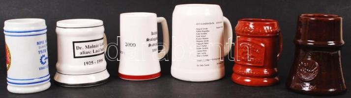 14 db sörös korsó különféle méretekben, kohászati, bányászati feliratokkal, hibátlanok, több jelzett