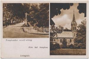 Leányfalu, Római katolikus templom, templomhoz vezető sétány, Stampf Béla kiadása (EK)