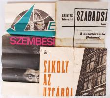 cca 1979-1988 4 db vegyes témájú plakát (Szembesítés és Sikoly az utcáról filmplakát, Express Utazási Iroda, Szabadság Filmszínház műsora)