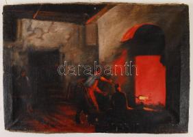Olvashatatlan jelzéssel: Öntödei munkások. Olaj, vászon, 30×43, apró hibákkal