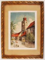 Rosetzky jelzéssel: Fő tér. Akvarell, papír, üvegezett keretben, 22×16 cm