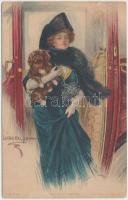 'Favored by fortune' Lady with dog, car, Paul Heckscher Imp. No. 302-1. s: Lester Ralph
