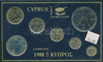 Ciprus 1988. 1c-1Ł (7xklf) forgalmi sor dísztokban T:BU Cyprus 1988. 1 Cent - 1 Pound (7xdiff) coin set in case C:BU