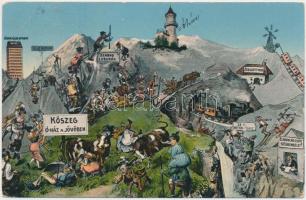 Kőszeg, Óház a jövőben, hotel, Zerge otthon, vonat, Róth Jenő kiadása (Rb)