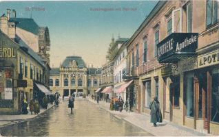 Sankt Pölten, Kremsergasse mit Bahnhof, Apotheke / street with railway station, pharmacy