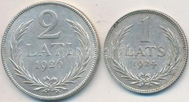 Lettország 1924. 1L Ag + 1926. 2L Ag T:2 Latvia 1924. 1 Lats Ag + 1926. 2 Lati Ag C:XF Krause KM# 7,8