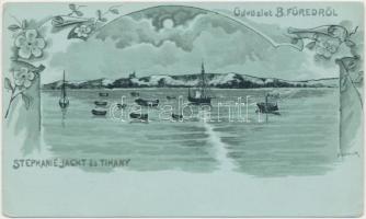 Balatonfüred, Stephanie jacht és Tihany, floral, litho s: Dannler (EK)