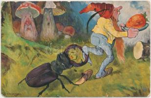 Dwarf, stag beetle, humour s: Bromberger (fa)