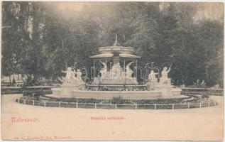 Kolozsvár, Sétatéri szökőkút, kiadja Kováts P. fiai / park, fountain (b)