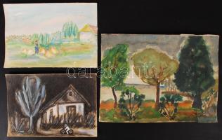 7 db akvarell és szénrajz különböző méretekben, feltekerve