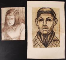 7 db akvarell és szénrajz különböző méretekben, feltekerve