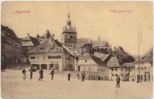 Segesvár, Felső piac sor, H. Cirscht és W. Leinhardt üzlete, hátoldalon sorsjegy Szegény gyermekpoliklinika javára / market place, shops, charity lottery ticket on the backside (EK)