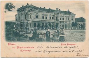 Gyulafehérvár, Hotel Hungária, piac, Cs. Kiss M. üzlete / hotel, shops, market (EK)