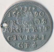 Lengyel Királyság / Riga 1590. 3Gr Ag "III. Zsigmond" (2.3g) T:2- lyuk Poland / Riga 1590. 3 Grossi Ag "Sigismund III" (2.3g) C:VF hole