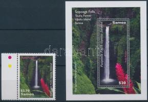 Waterfalls margin stamp + block, Vízesés ívszéli bélyeg + blokk