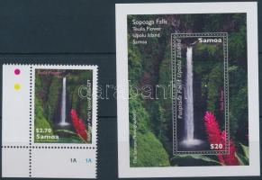 Waterfall corner stamp + block, Vízesés ívsarki bélyeg + blokk