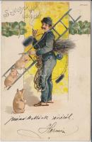 1899 New Year, chimney sweeper litho