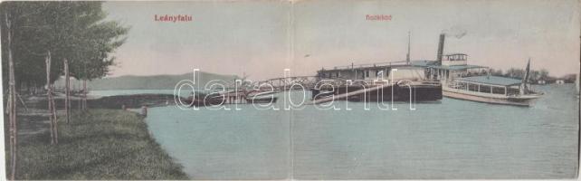 Leányfalu, Hajókikötő, gőzhajó, kiadja Róth Ede panoramacard (fl)