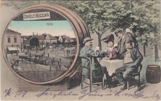 Kőszeg, Fő tér, Kohn Jakab üzlete, borozó társaság, kiadja Róth Jenő (b)