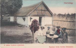 Hortobágy, csikós bojtárok ebédelnek, kiadja Eperjes István (EK)