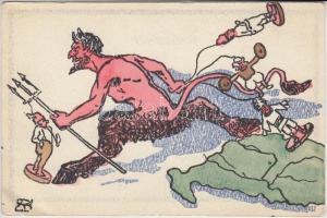 Megszállott részeken, a magyar így dörmög: Mikor viszen el már bennetek' az ördög...' / Krampus, irredenta propaganda (EK)