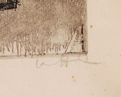 Olvashatatlan jelzéssel: Üzemben. Rézkarc, papír, üvegezett keretben, 19×28 cm