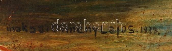 Dimény Lajos: Vár a folyó mellett. Olaj, karton, jelzett, sérült, 35×50 cm