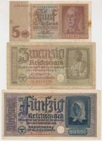 Német 3. Birodalom 1940-1945. 5RM + 20RM + 50RM T:II-,III,III- German Third Reich 1940-1945. 5 Reichsmark + 20 Reichsmark + 50 Reichsmark C:aVF,F,VG