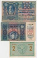 1913. 20K II. kiadás piros "MAGYARORSZÁG" felülbélyegzéssel + 1914. 2K "C" sorsz...