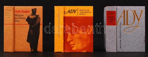 Ady Endre: Magyar jakobinus dala. Minikönyv, 3 kötet, az egyik 271. sorszámozott kiadás, kiadói kartonált kötés, jó állapotban.