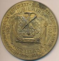 1937. "Budapesti Kárpitos, Kárpitdíszítő, Gombkötő, Paszományos, Paplanos Ipartestület Jubiláris Kiállítása / Az érdemes munka elismeréséül" aranyozott Br emlékérem (80mm) T:2,2-