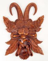 Jankovics Zsolt (1960-): Falra akasztható busó maszk, faragott hárs fa, pácolt, jelzett, 38×28 cm