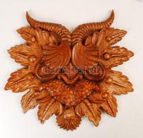 Jankovics Zsolt (1960-): Falra akasztható busó maszk, faragott hárs fa, pácolt, jelzett, 31×33 cm