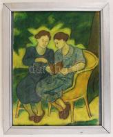 Olvashatatlan jelzéssel: Barátnők. Pasztell, papír, üvegezett keretben, 40×30 cm